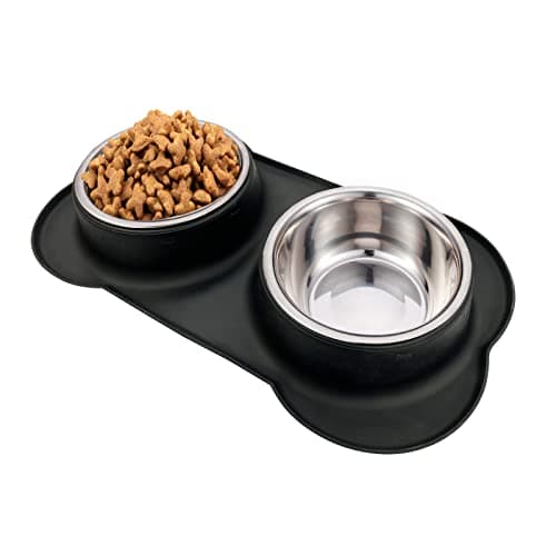 Non-Slip Stainless Steel Cat Bowl Set with Spill-Proof Mat