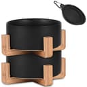 Black Ceramic Cat Bowl Set with Wooden Stand (13.5oz) thumbnail