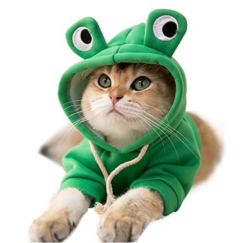 Frog Hoodie Costume for Cats & Small Dogs - Soft Knit Pet Sweater