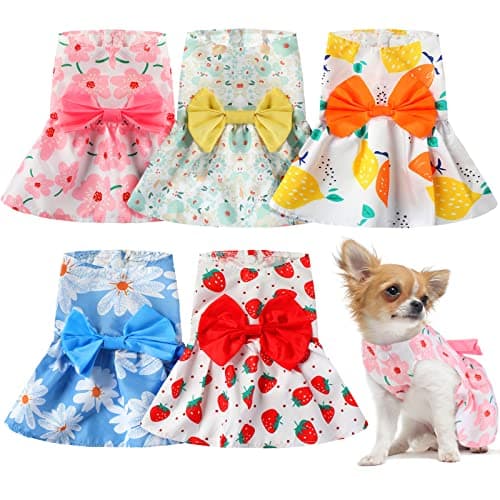 Floral Dog Dresses for Small Dogs - 5 Pack Summer Outfit Set