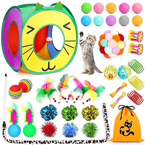 37-Piece Interactive Cat Toy Set with Tunnel & Wand