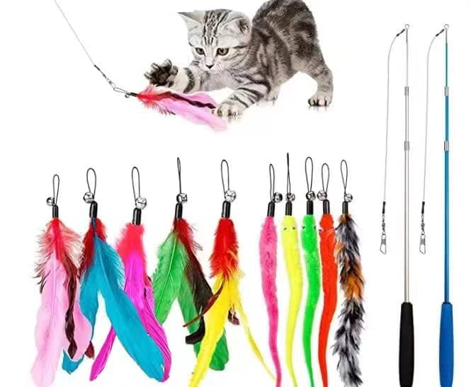 Interactive Cat Feather Wand Toy Set with 10 Refills