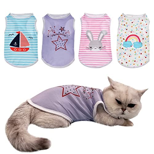 Stylish 4-Pack Cat & Small Dog Shirts - Soft Breathable Vests