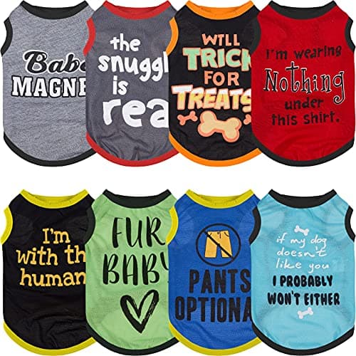 8-Pack Dog T-Shirts with Funny Letters - Soft & Breathable