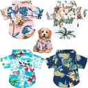 Hawaiian Dog Shirts - 4 Pack Summer Floral T-Shirts for Small Dogs thumbnail